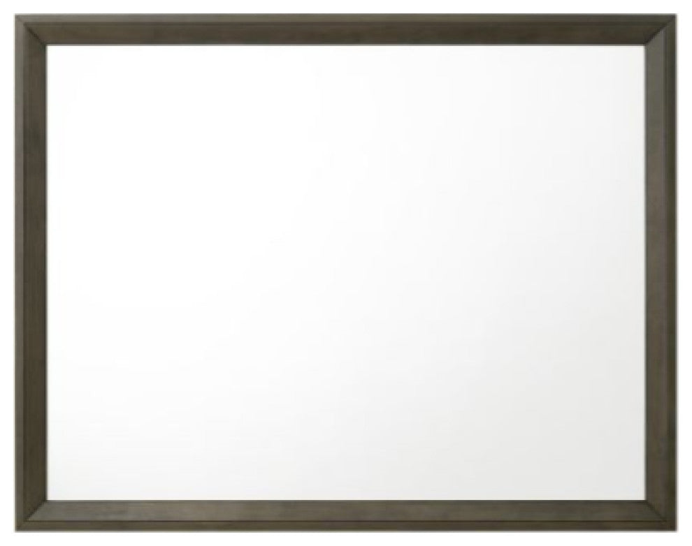 45 Inch Solid Wood Mirror, Rectangular, Landscape, Rustic Gray