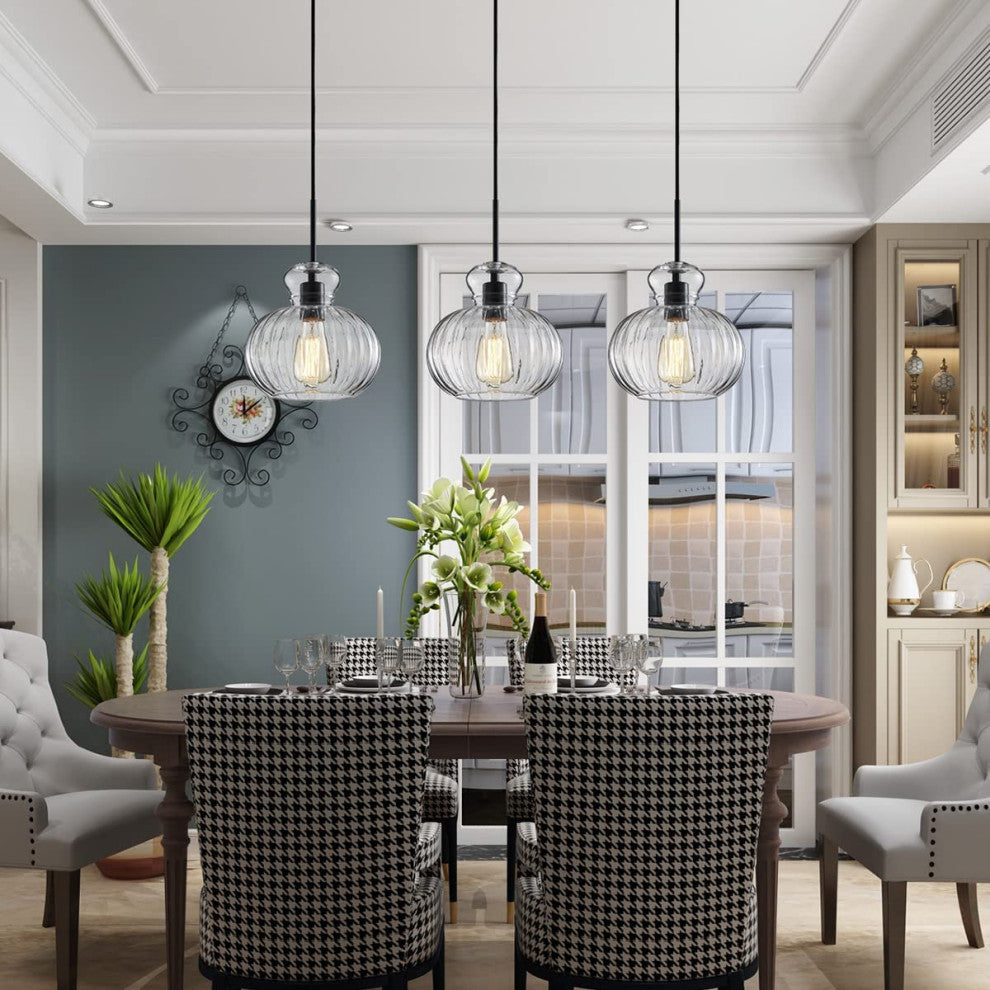 Farmhouse Kitchen Island Pendant Light Glass Globe Pendant Lamp Lighting