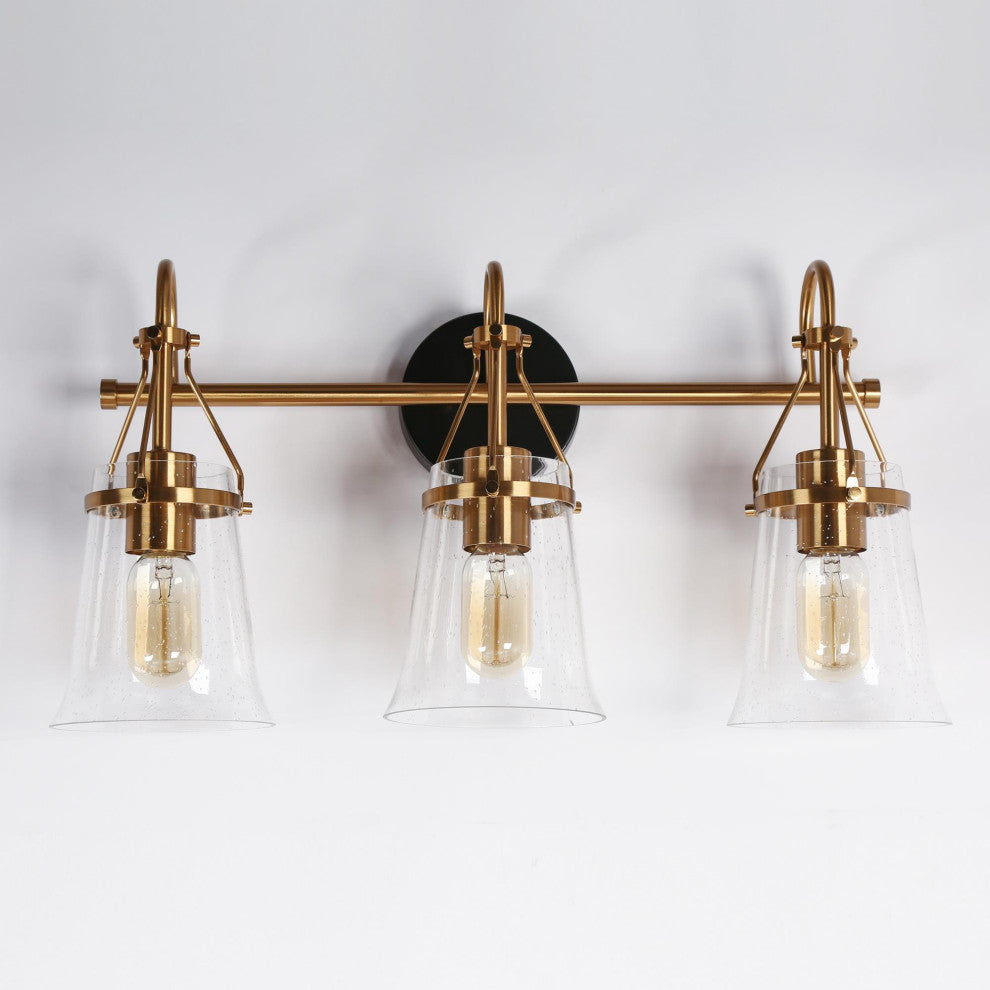 LNC Polished Gold Modern Seeded-Glass Wall Sconce, 3 Lights