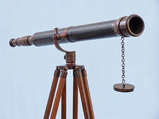 Floor Standing Antique Copper With Leather Galileo Telescope 65''