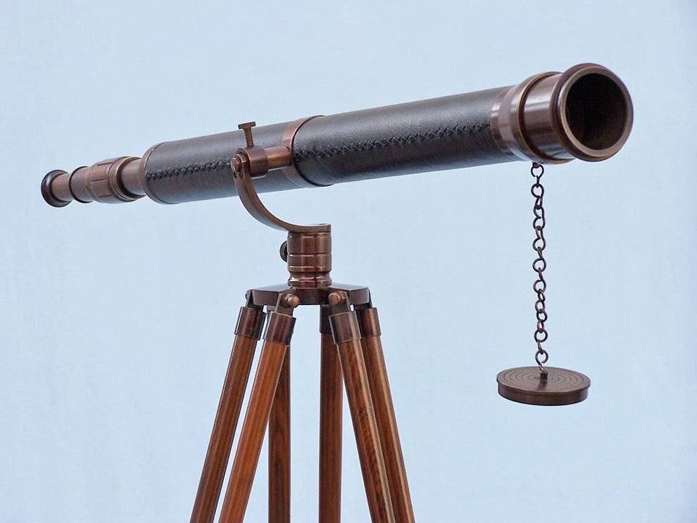 Floor Standing Antique Copper With Leather Galileo Telescope 65''