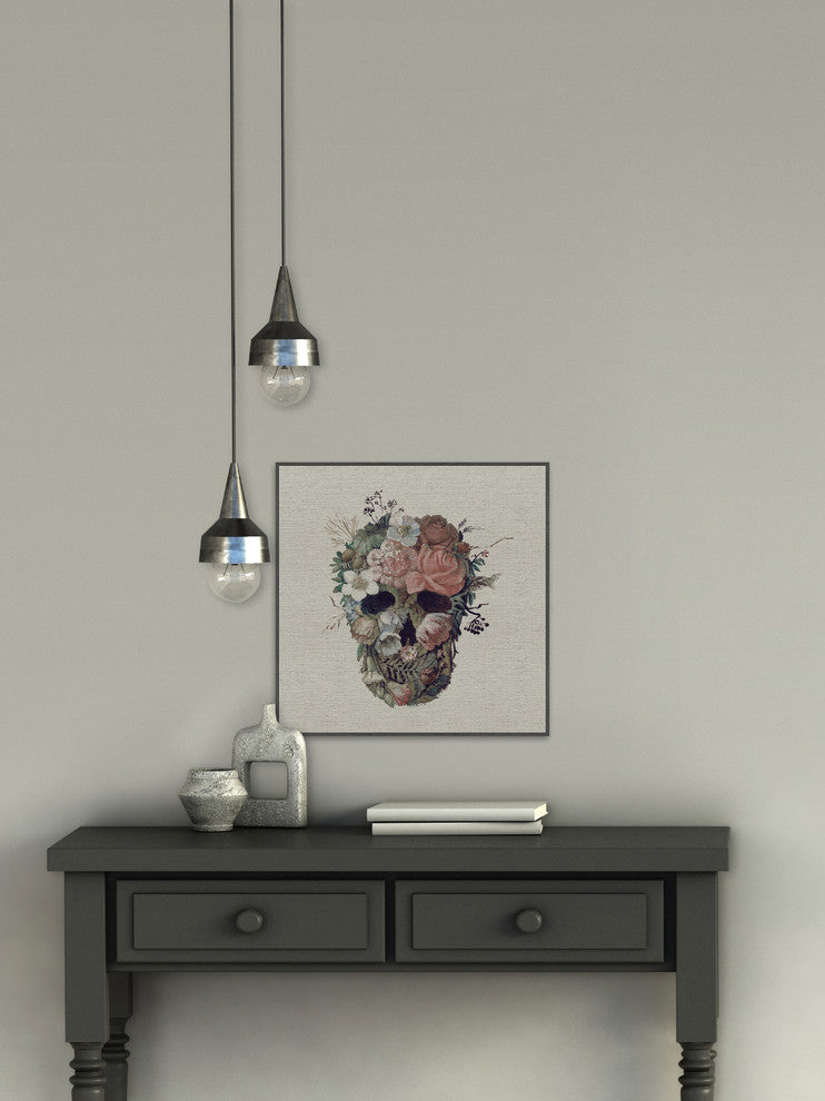 "Floral Skull III" Floater Framed Painting Print on Canvas, 16"x16"