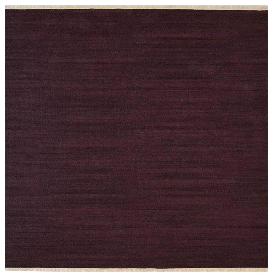 HAND WOVEN FLAT WEAVE KILIM WOOL ECO-FRIENDLY AREA RUGS, Rectangle, Plum, Solid, Plum, [Square] 8'x8'