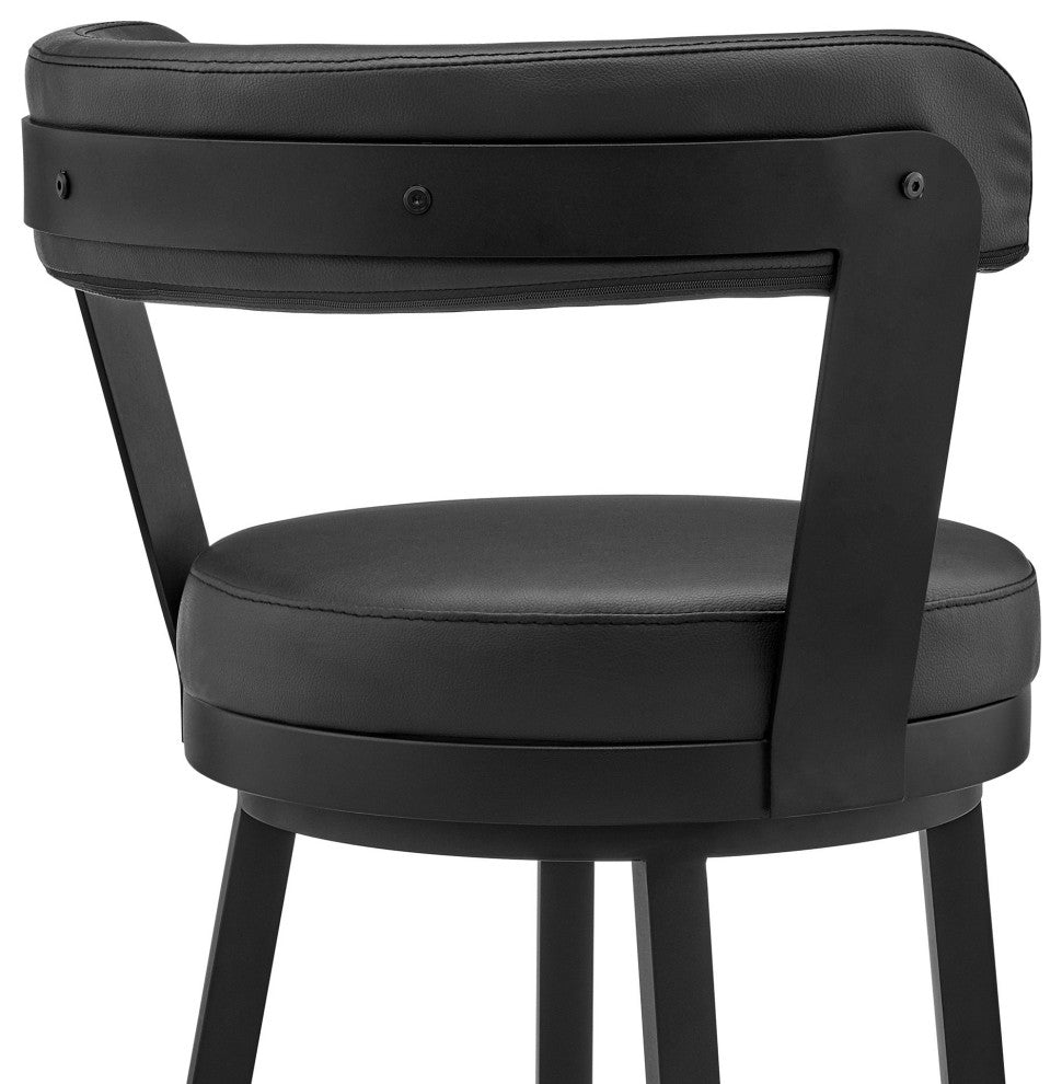 Bryant 26" Swivel Bar Stool, Black Finish and Black Faux Leather