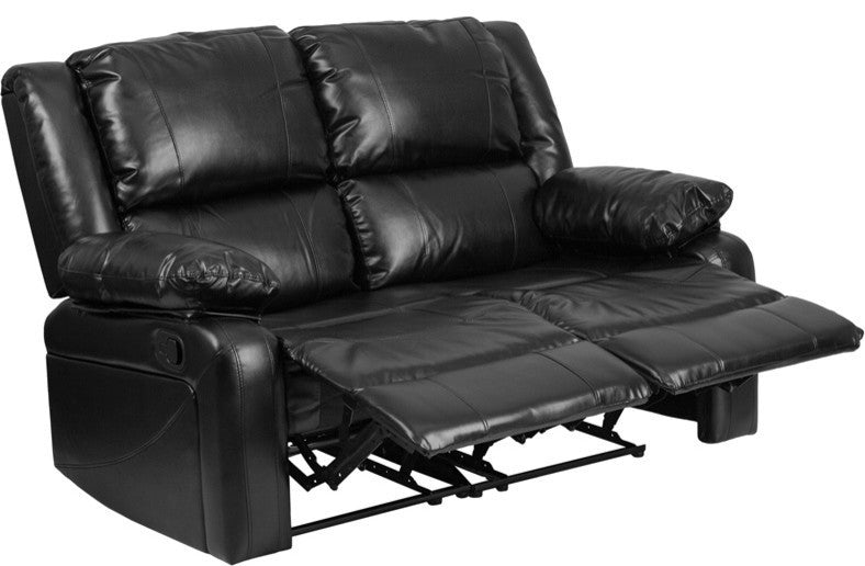 Harmony Series Black Leather Loveseat With Two Built-In Recliners