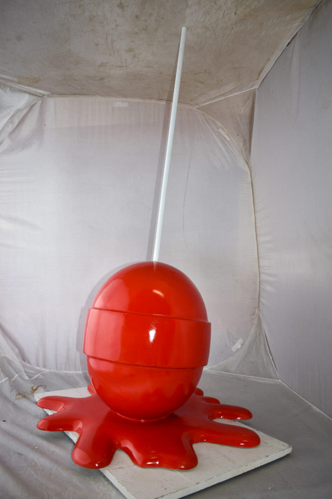 Giant Red Lollipop Melted on The Ground Resin Statue Size: 31" x 27" x 56"H