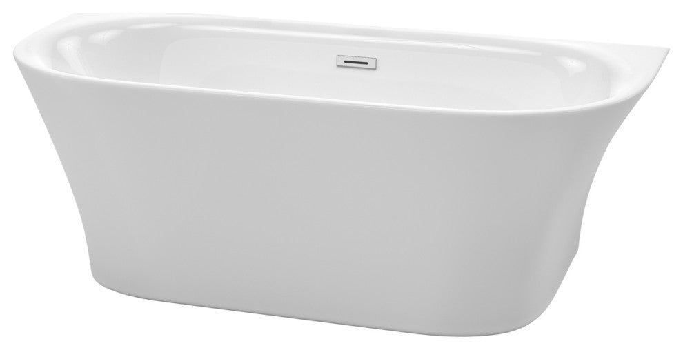 67 Inch Freestanding Bathtub in White with Polished Chrome Drain
