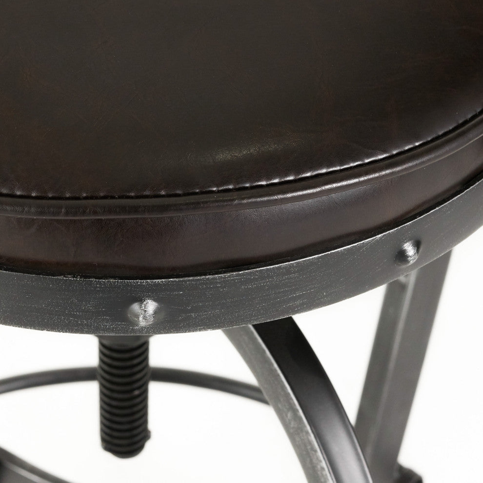 GDF Studio Brixton Adjustable Swivel Iron Bar Stool, Brown Leather