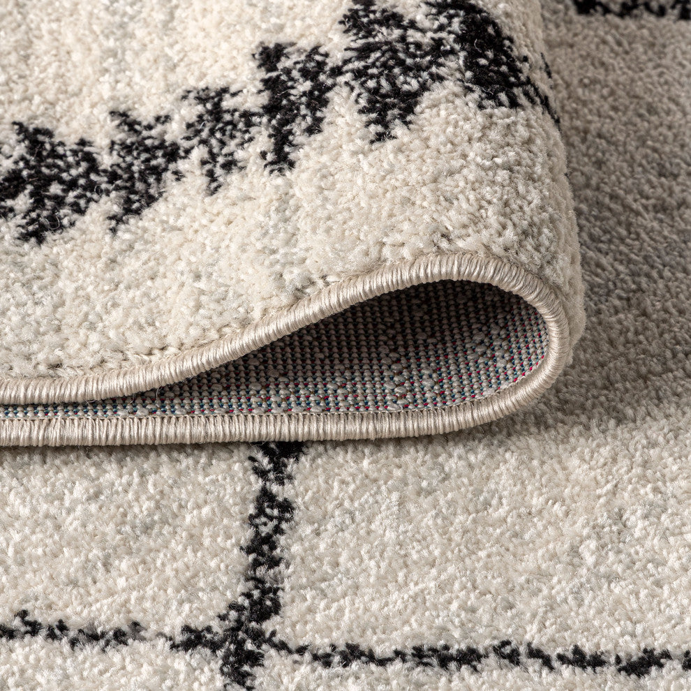 Zaina Moroccan Beni Souk Area Rug, Cream/Black, 8 X 10