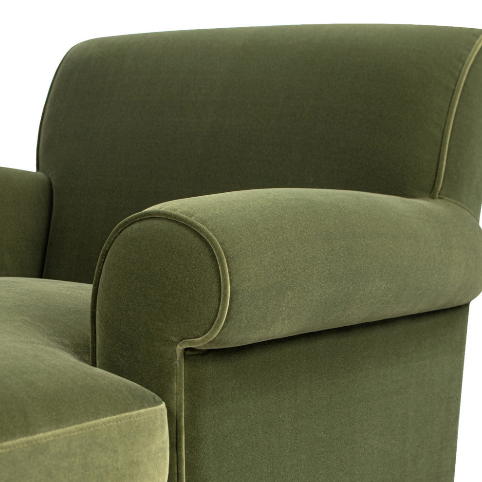 Alana Lawson Tight-Back Rolled-Arm Velvet Chaise Lounge Chair, Olive Green