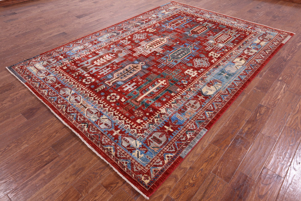 7' 0" X 10' 2" Tribal Fine Serapi Hand-Knotted Wool Rug - Q12206