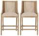 Deville Fabric Upholstered Wood and Cane 25.5 inch Counter Stools, Set of 2, Beige