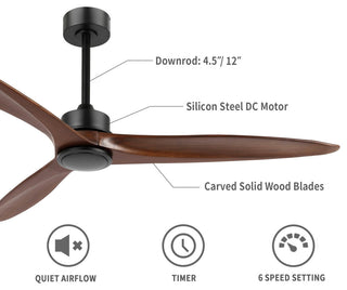 60" 3-Blade Reversible DC Motor Ceiling Fan with Remote, Black