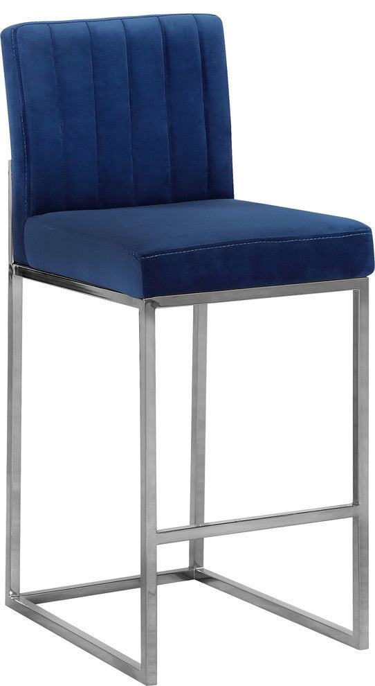 Giselle Velvet Counter Stool, Navy, Chrome Base