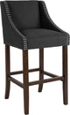 Carmel Series 30" High Transitional Walnut Barstool With Accent Nail Trim, Black