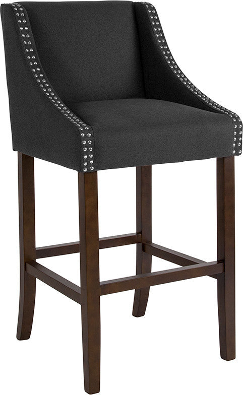 Carmel Series 30" High Transitional Walnut Barstool With Accent Nail Trim, Black