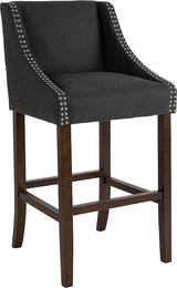 Carmel Series 30" High Transitional Walnut Barstool With Accent Nail Trim, Black