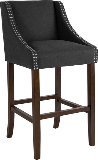 Carmel Series 30" High Transitional Walnut Barstool With Accent Nail Trim, Black