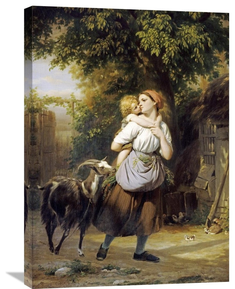 "A Mother and Child With a Goat on a Path" Artwork, 21"x30"