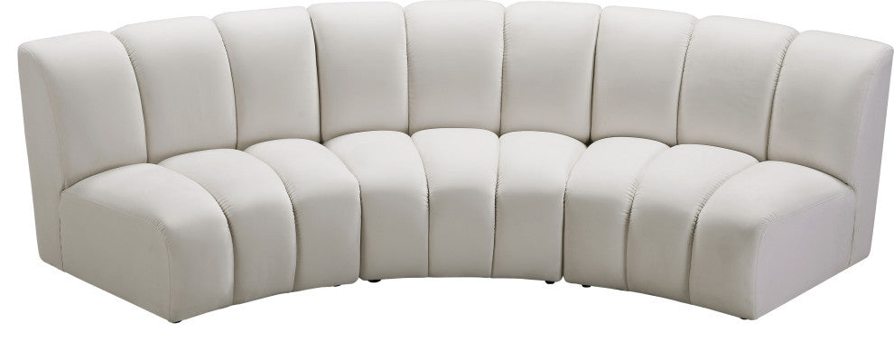 Infinity Channel Tufted Velvet Modular Chair, Cream, 3 Piece