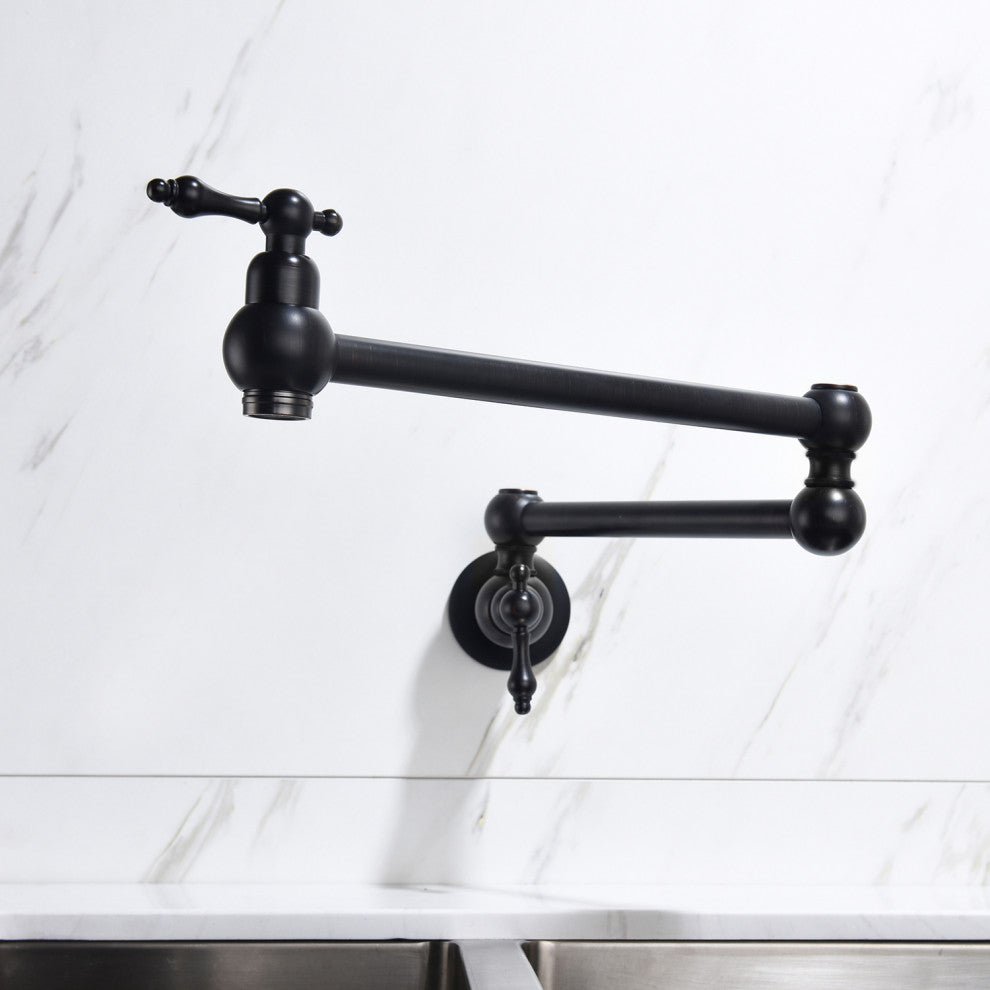 Wellfor Wall Mount Pot Filler Kitchen Faucet With 4 GPM Flow Rate, Matte Black
