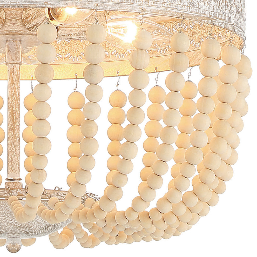 5 Light Unique Empire or Tiered Chandelier, Beaded Accents, White/Gold, 22.4"H