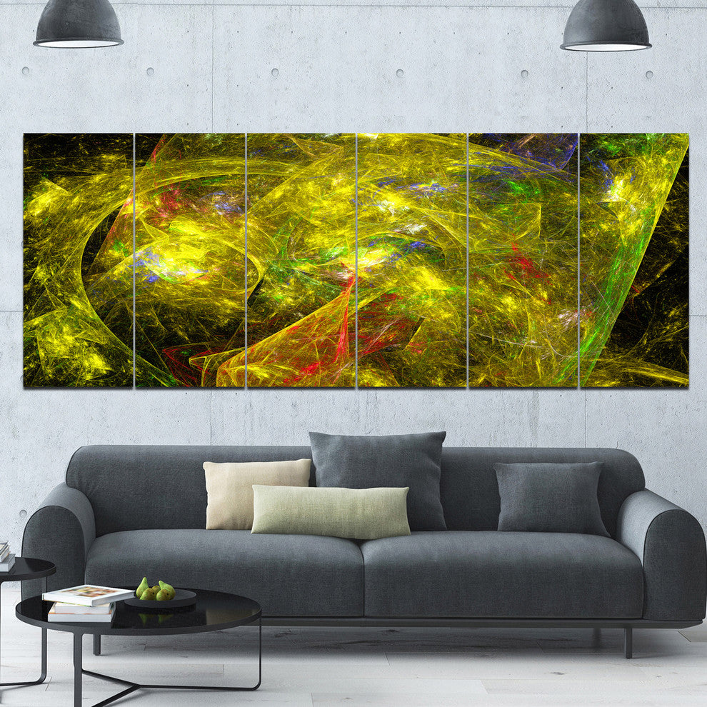 Golden Mystic Psychedelic Texture, Abstract Art on Canvas, 70"x28", 6 Panels