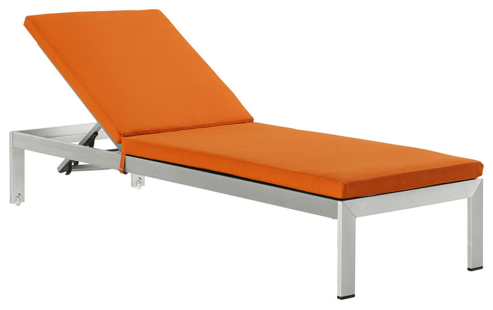 Shore Outdoor Patio Aluminum Chaise with Cushions EEI-2660-SLV-ORA