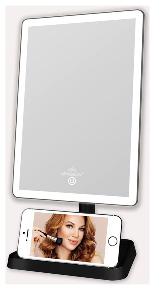 Charmed Arch Tri Tone LED Makeup Mirror with Phone Holder, Black
