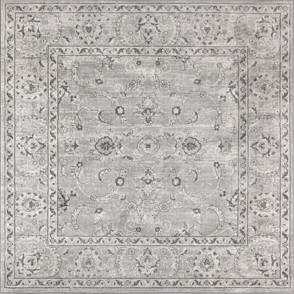 Modern Persian Vintage Medallion Light Grey 5' Square Area Rug