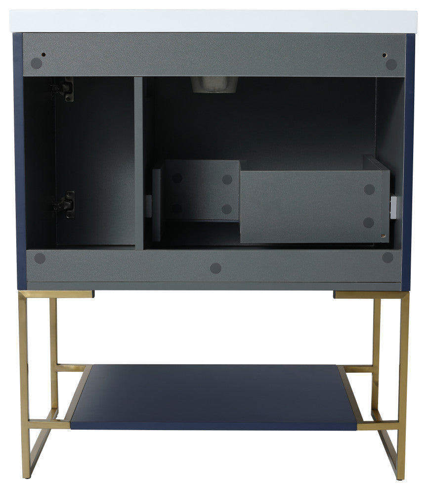 BNK Freestanding Raised Grain Bathroom Vanity With Resin Basin, Navy Blue, 30"