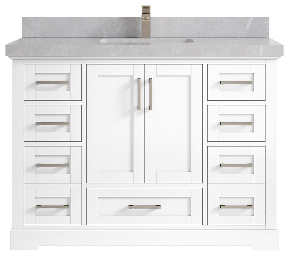 Boston 48 Single Sink Bath Vanity in White 2" Pearl Gray