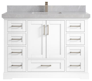 Boston 48 Single Sink Bath Vanity in White 2" Pearl Gray