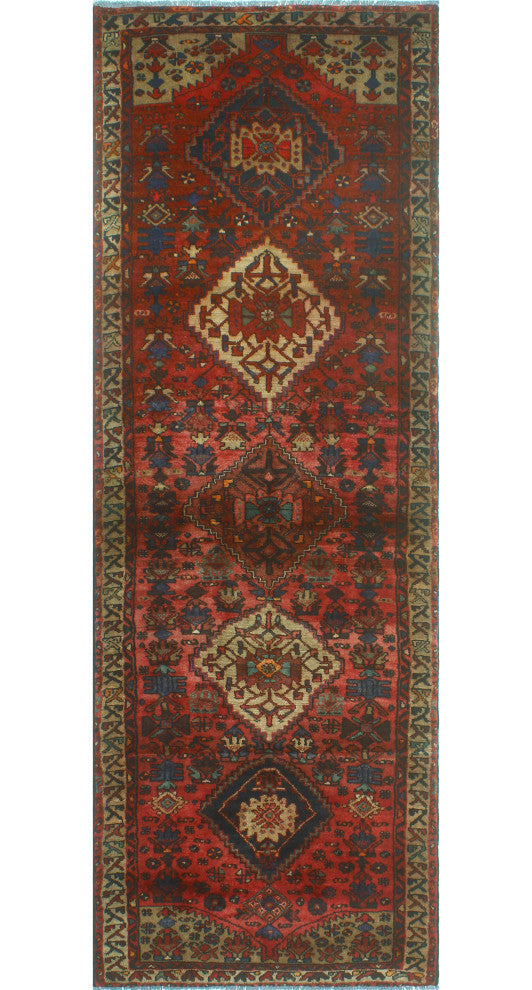 Fine Vintage Distressed Salome Rust/Beige Runner, 3'4x10'1