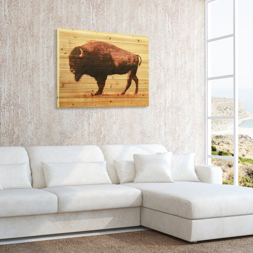 "Roam I" Bison Wall Art Digital Print on Solid Wood