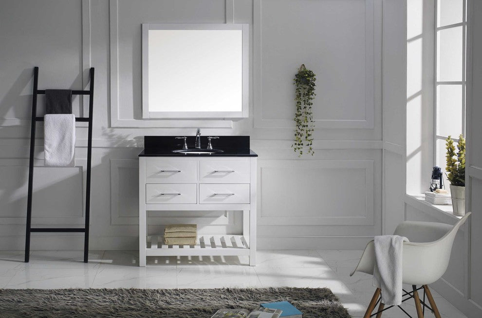 Caroline Estate 36" Single Bathroom Vanity Set White, Granite Top