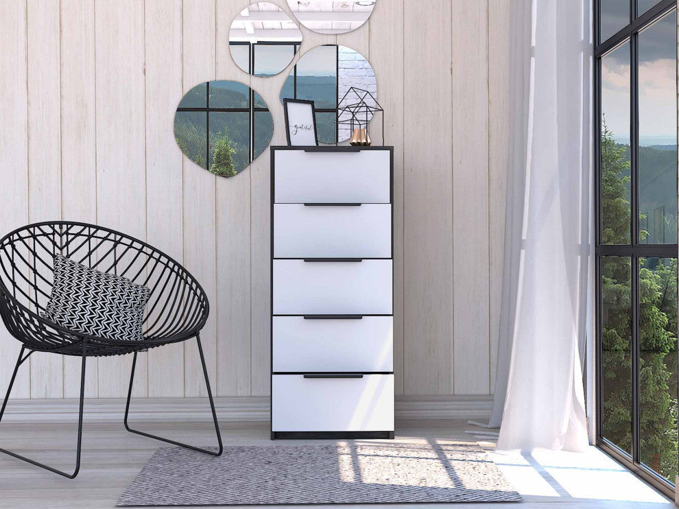 Washington 5 Drawer Dresser with Metal Handles, White