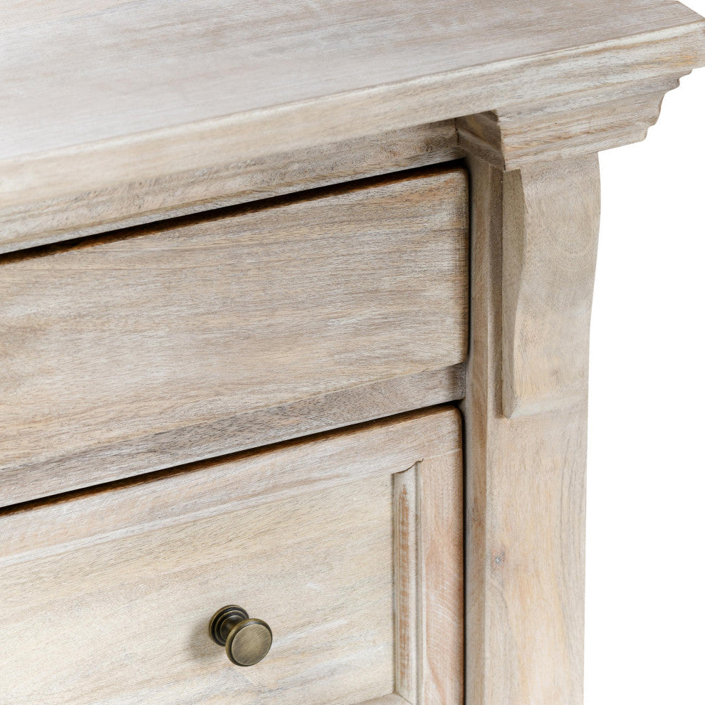 Adelaide Three-Door Mango Wood Nightstand, Whitewash
