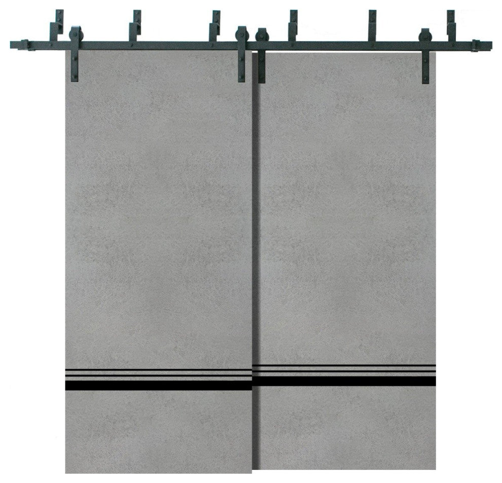 Barn Bypass Doors 84 x 96 | Planum 0012 Concrete with  | Sturdy 8ft