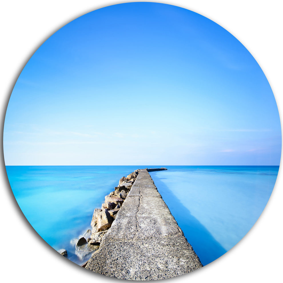 Concrete And Rocks Pier, Seascape Photo Round Wall Art, 23"
