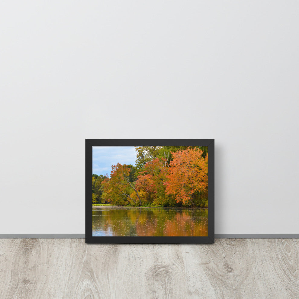 Autumn Tree Line Rural Landscape Framed Photo Paper Wall Art Prints, Black, 11" X 14"