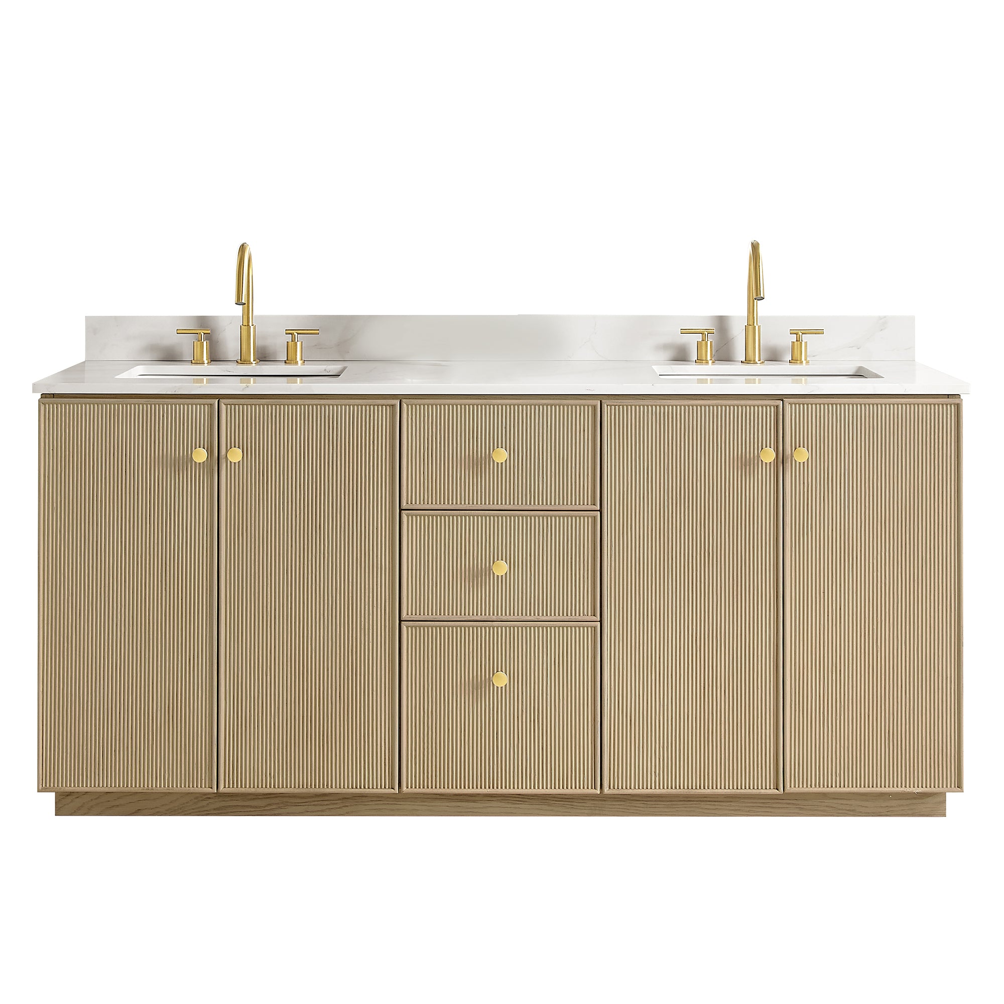 Oza Bath Vanity with Quartz Stone Top, Aged Natural Oak, 72", Double Vanity, No Mirror