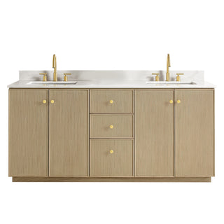 Oza Bath Vanity with Quartz Stone Top, Aged Natural Oak, 72", Double Vanity, No Mirror