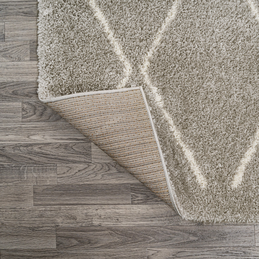 Catala Moroccan Diamond Shag Rug, Gray/Ivory, 8 Ft. X 10 Ft.