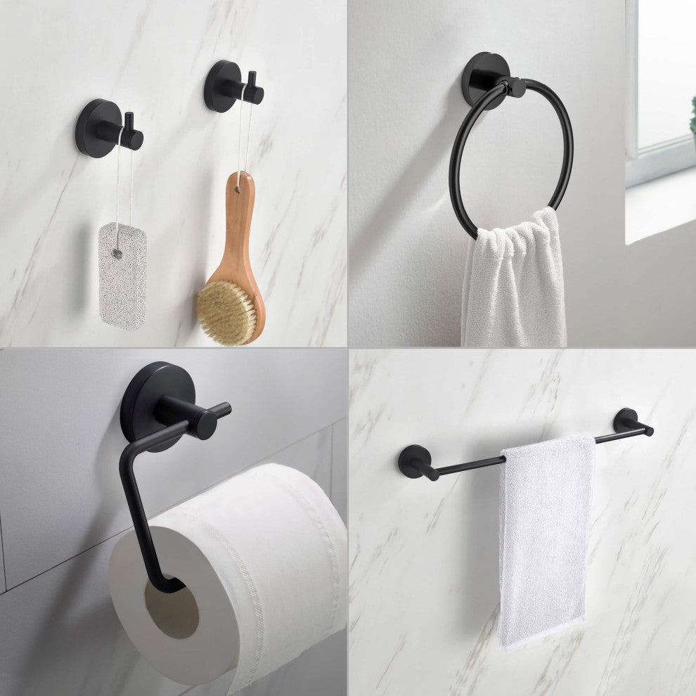 Circular 5-Piece Bathroom Hardware Set, Matte Black
