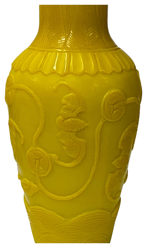 Oriental Handmade Bats Coins Motifs Yellow Peking Glass, Hws2233