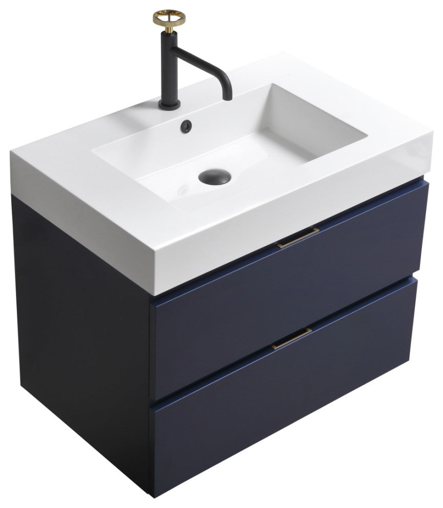 Bliss 30" Blue Wall Mount Modern Bathroom Vanity