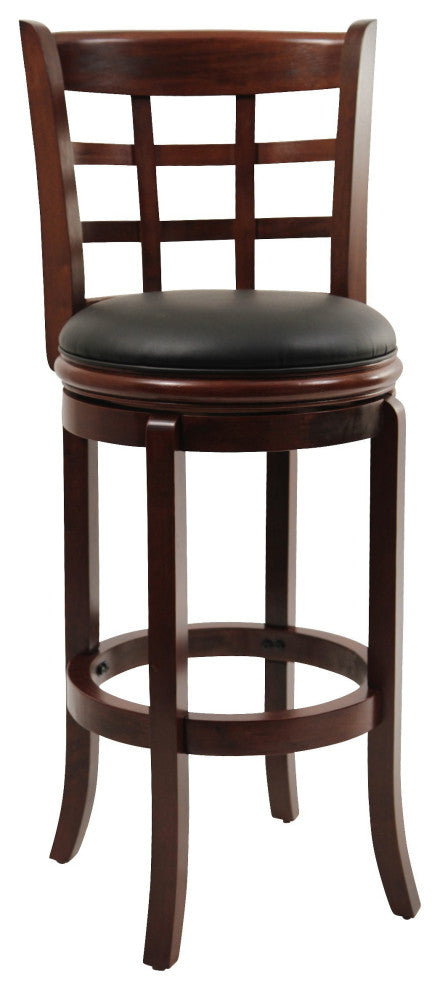 Sabi 24 inch Swivel Counter Stool, Solid Wood, Faux Leather, Brown, Black