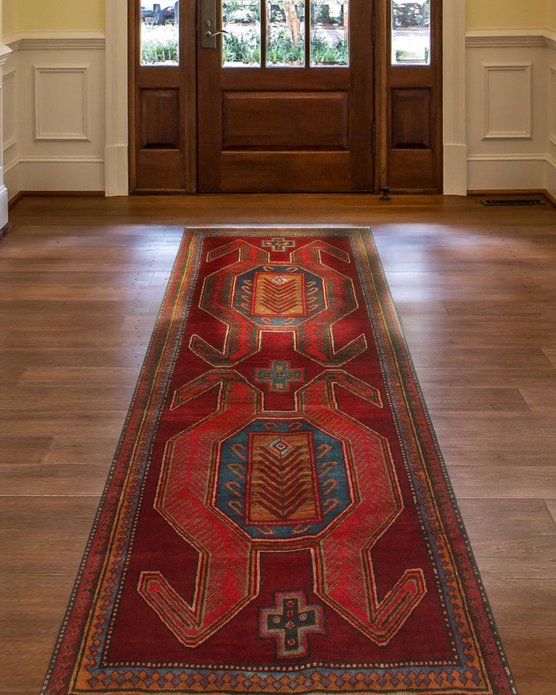 Fine Vintage Distressed Ouissal Burgundy/Navy Runner, 3'10x9'6