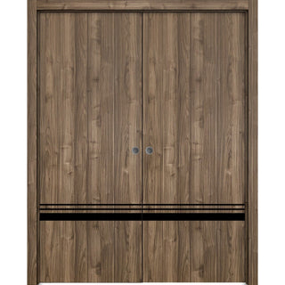 French Double Pocket Doors 64 x 84 | Planum 0012 Walnut with  | Kit Trims Rail